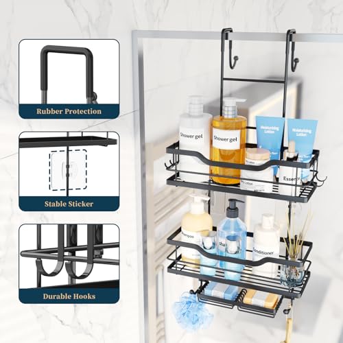 Consumest Over The Door Shower Caddy - 3 Tier Shower Shelves Hanging with Soap Holders, Large Capacity Shower Organizer with 6 Hooks, Bathroom Rack and Storage, Black - color: Black, size: 3 Tier