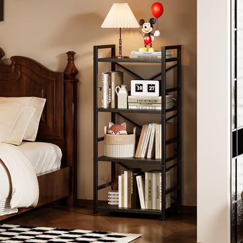 Homeiju Black Bookshelf, 4 Tier Small Bookcase, Black Metal Small Bookcase, Book Shelf Organization and Storage for Living Room, Bedroom, and Home Office - color: Black, size: 4 Tier