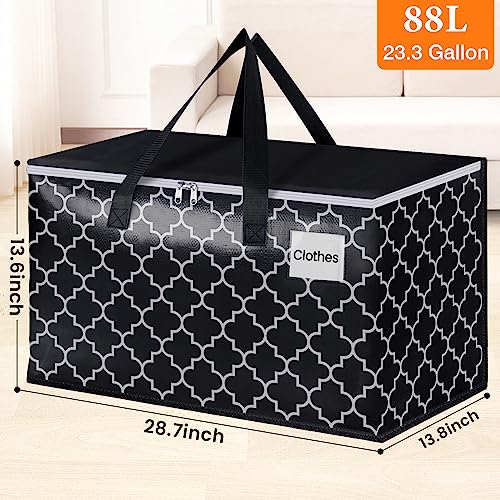 HomeHacks Heavy Duty Moving Bags with Tag Pockets, Collapsible Storage Totes for Moving, Camping & Travel -Foldable Packing Boxes, Zipper Handles, Black（6 Packs, 88L） - size: 88L