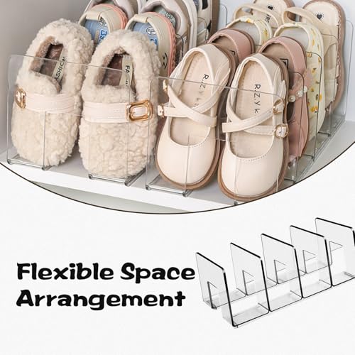 Transparent Acrylic Kids Shoe Rack, Small Shoe Rack,Baby Shoe Organizer, Kids Shoe Organizer with 4 Sections Stackable Shelves for Closet Storage, Space-Saving 4 Pack