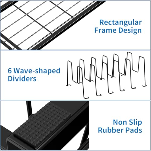 Food Container Lid Organizer, Adjustable 6 Dividers Full-Metal Pot and Pan Organizer Rack for Kitchen Cabinets, Drawers, Cupboards, Pantry Shelves Storage, Black - color: Black,14",6 Dividers