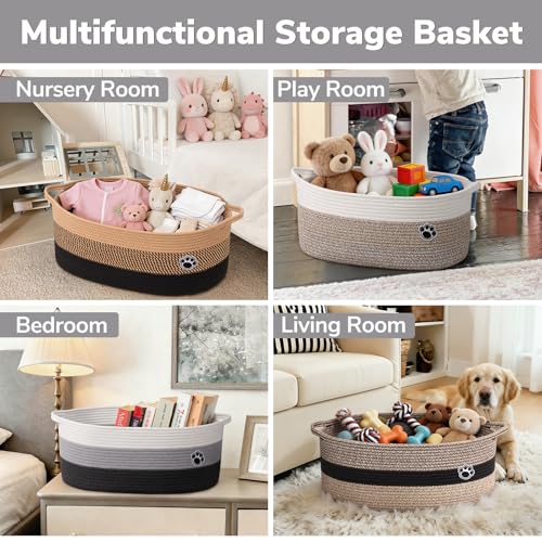 Large Dog Toy Basket, 19.7" X 11" X 7.9" Woven Baskets for Dog Cat Storage, Toy Basket with Handles for Nursery, Living Room, Gift Baskets Empty for Baby Shower, Mixed-Gray - color: Grey, size: 19.7"L x 11"W x 7.9"H