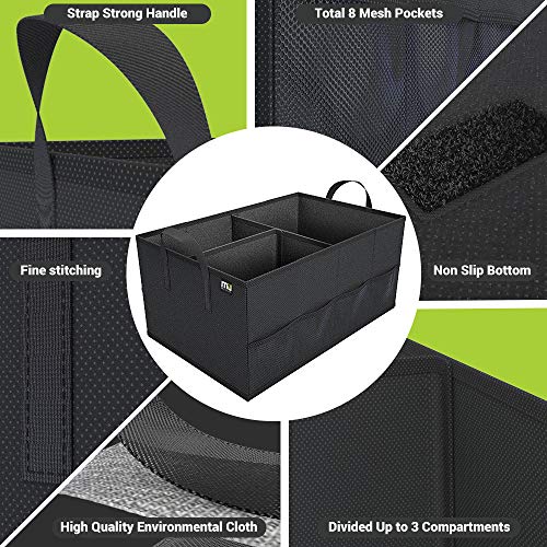 MIU COLOR Trunk Organizer for Car, Car Organizer, 8 Mesh Pockets Trunk Organizer for SUV, Non-Slip Bottom, Storage Organizer for Sedans, Van, Jeep, Grocery, 2 Compartments, Black 22"x13"x11" - color: Black, size: Medium