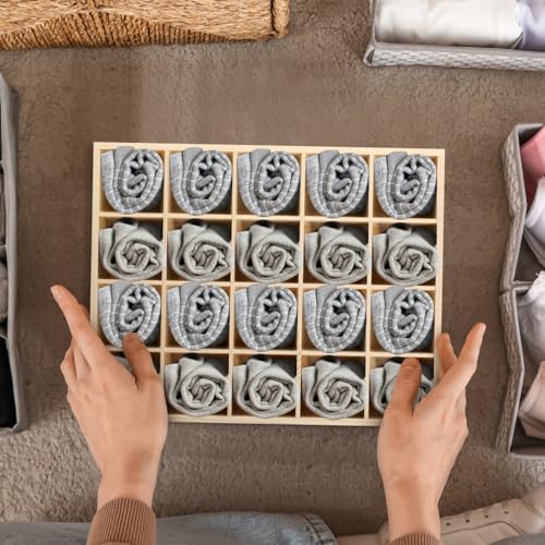 Underwear Storage Box with 20 Compartments Stackable Drawer Organizer for Socks Panties Bras and Small Clothing Accessories Space-Saving Sundries Container for Closet and Home