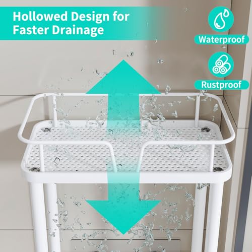 HapiRm Standing Corner Shower Caddy - 3 Tier Corner Shower Organizer with Soap Holder, Rustproof Stainless Steel Bathroom Shelf with 4 Hooks, White - color: White