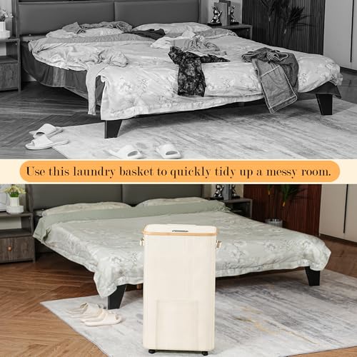 Laundry Basket with Wheels, Dirty Clothes Hamper on Wheels, Rolling Tall Laundry Hamper with lid for Laundry Room, Dorm and Bathroom, 75L Beige - color: Beige, size: 75L