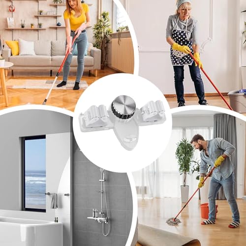 Mop and Broom Holder Wall Mount - Broom Mop Hanger | Utility Rack, Tool Organizer Rack, Gripper for Home Kitchen Garden Laundry Garage - color: White