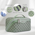 BOYATU Travel Makeup Bag Cosmetic Bags for Women: 3 Pcs Set Large Capacity Make up Bag with Handle - Vegan Leather Toiletry Bags with Compartments - Makeup Organizer for Travel Essentials(A-5-Green) - color: A-5-Green