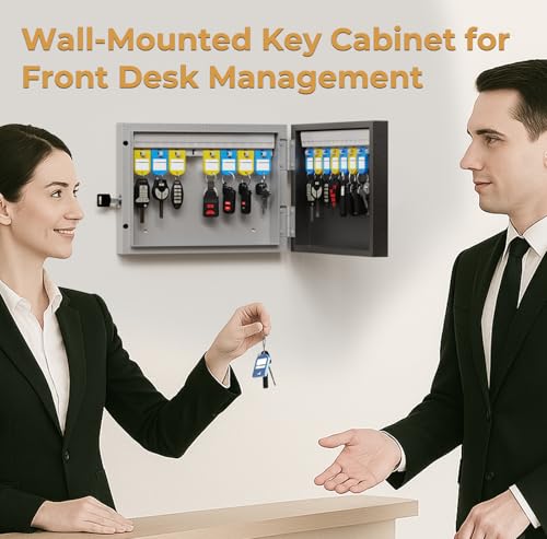 16 Key Lock Box Wall Mount, Smart Key Cabinet, use One Time Password,Fixed Code, Bluetooth, Wi-Fi Remote, Key Unlock, Security Lockbox Organizer for Valets, Hotel, Car, Office Key Management & Storage - size: 16 Key (Smart)