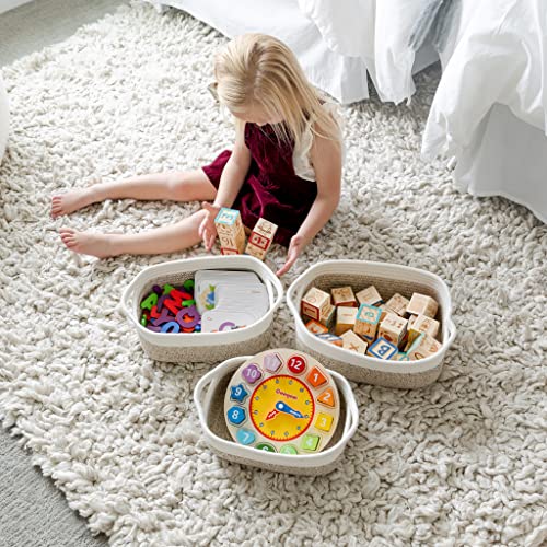NaturalCozy 5-Piece Rectangle Storage Basket Set- Natural Cotton Rope Woven Baskets for Organizing! Small Basket for Montessori, Baby Nursery, Dog Toy Baskets, Cat Toy Box, Bathroom Organization Bin - color: Off White & Mixed Brown