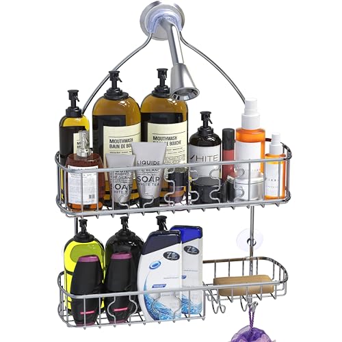 Simple Houseware Bathroom Hanging Shower Head Caddy Organizer, Chrome (26 x 16 x 5.5 inches) - color: Chrome, size: Large