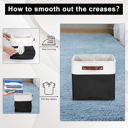 Bagnizer Collapsible Fabric Storage Cubes 11x11 Cube Storage Bins, 4 Pack Closet Baskets Box with Handles for Organizing, Shelf, Toys, Clothes, Home, Office, Nursery (Black&White) - color: Black / Off-White, size: Cube - 11"x11"x11"
