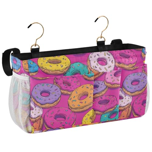 Bedside Caddy Hanging Bunk Bed Caddy Bed Organizer Hanging Pocket with 2 Hooks Bedside Storage Organizer Pocket Bag Holder Cute Donuts Colorful - color: Cute Donuts Colorful