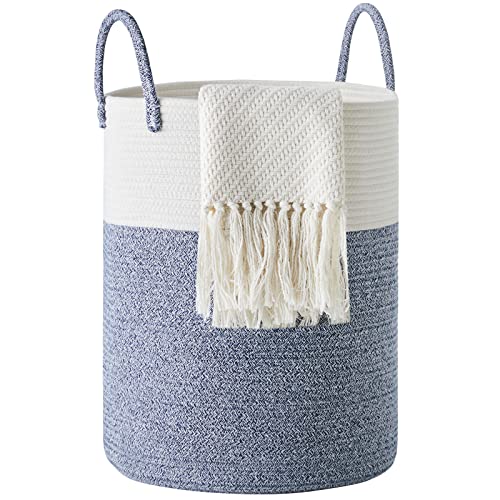 Cotton Rope Laundry Hamper by YOUDENOVA, 58L - Woven Collapsible Laundry Basket - Clothes Storage Basket for Blankets, Laundry Room Organizing, Bedroom Storage, Clothes Hamper – Blue - color: Blue, size: 58L