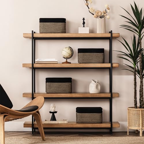 UBBCARE 4 Pack Storage Baskets for Shelves, Baskets for Organizing, Cube Shelf Storage Bin with Handles, Woven Storage Basket, 13"L x 9"W x 7.5"H, Black&Brown - color: Black&Brown, size: 4 Pack-13"(L)×9"(W)x7.5"(H)