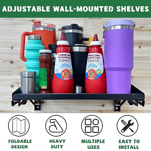 ULIBERMAGNET Garage Folding Storage Rack Shelves,200LB Metal Wall Mounted Adjustable Rail Shelf for Garage,Power Tools,Toolbox,Storage Shelves with Lip for Workshop Kitchen Office (2 Pack) - style: 200LB Folding Storage Rack Shelves