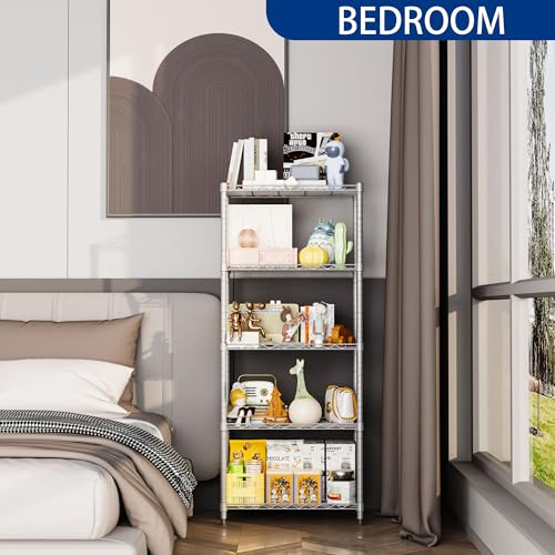 REGILLER 5-Wire Shelving Metal Storage Rack Adjustable Shelves,Standing Storage Shelf Units for Laundry Bathroom Kitchen Pantry Closet(Silver,11.8" D x 21.2" W x 53.5" H) - color: Silver, size: 5tier 11.8"D x 21.2"W x 53.5"H