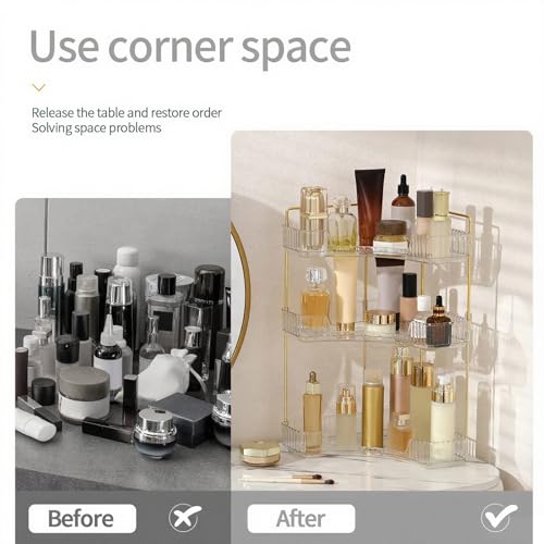 INVSSENE Corner Bathroom Countertop Organizer, Vanity Trays for Counter, Makeup Organizers, Perfume Tray, Kitchen Spice Rack, (Clear, 3 Tiers) - color: Clear, size: 13.6" x 10" x 23.2"