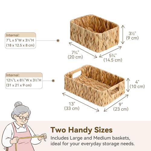 GRANNY SAYS Small Wicker Baskets for Shelves 3 Pack, Wicker Storage Baskets with Handles, Water Hyacinth Woven Basket for Organizing Counter, Toilet, Pantry, Living Room Storage - color: Narural, size: 13"L x 9"W x 4"H + 2x 7¾"L x 5¾"W x 3½"H