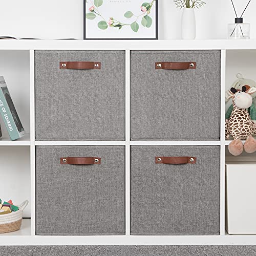 Temary Fabric Storage Cubes - 13 x 13 Collapsible Bins with Handles for Home Organization (Gray) - color: Grey, size: 13×13×13
