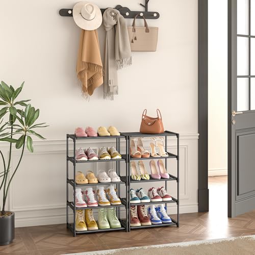 Autonomier 10 Tier Tall Shoe Rack, Non-Woven Fabrics Compact Narrow Shoe Stand Shelf, Vertical Small Space Saving Storage Organizer for Closet Floor, Front Door Entrance, Entryway, Black - size: 10-Tier