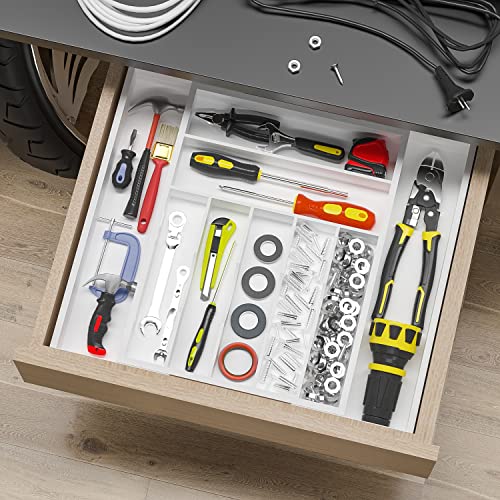 Utensil Organizer Silverware Drawer Organizer - Adjustable Utensil Tray Bamboo Silverware Divider with Groove for Kitchen Flatware, Hair Accessories, Repair Tools, Art Set W13.5"-19.9" x L17.6"(White) - color: White, size: 9 Slot
