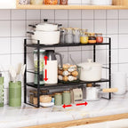 Expandable Cabinet Shelf Organizer Rack, Stackable Kitchen Counter Storage Shelves Stand, Adjustable Height Pantry Shelf Spice Rack (Black-2 Pack, 8.7" D x 15.4-26.8" W x 9.8" H) - color: Black-2 Pack