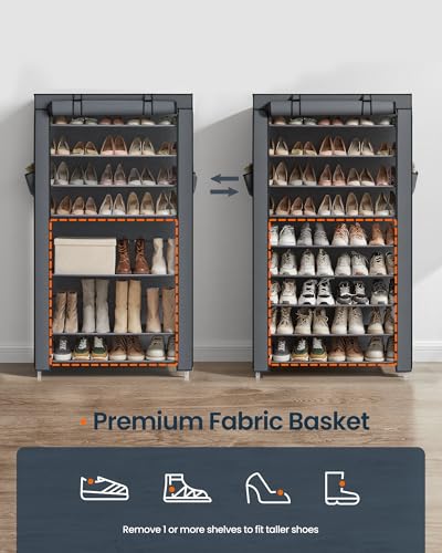 SONGMICS Home Shoe Rack 10-Tier, Tall Narrow Metal Shoe Organizer with Dust Cover, 11.2 x 33.3 x 63.2 Inches, Vertical Storage Cabinet for Closet Entryway, Gray - color: Grey, size: 10 Tiers (33.3"W)