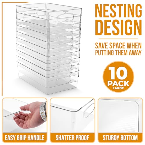 Sorbus Large Clear Plastic Storage Bins, 10 Pack Clear Organizer Bins with Handles, Plastic Storage Bins for Closet, Pantry, Fridge, Medicine Cabinet Organizer, Shelves, Freezer, Drawer - size: Large, style: 10 Pack