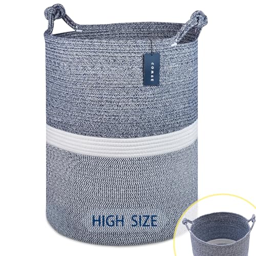 COMSE Extra Large Blanket Basket, Tall Woven Storage Basket, Nursery Hamper, 15.7”x 21.7”, Cotton Rope Laundry Hamper for Toys Clothes Towels, Blend Navy Blue/White - color: Blend Navy Blue & White