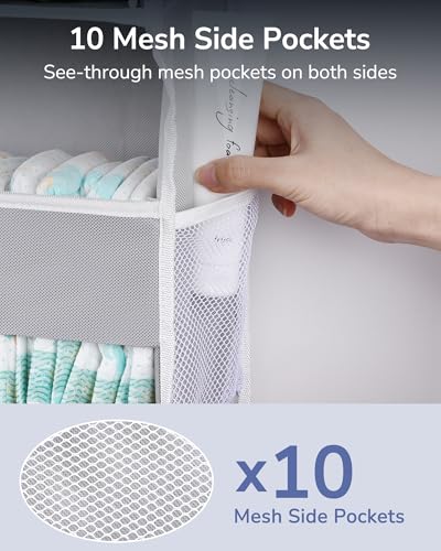 ULG 1 Pack Over Door Organizer with 5 Large Pockets 10 Mesh Side Pockets, 44 lbs Weight Capacity Hanging Storage Organizer with Clear Window for Kids Toys, Shoes, Diapers, Grey, 5 Layer - color: Grey, size: 1 Pack-5 Tier