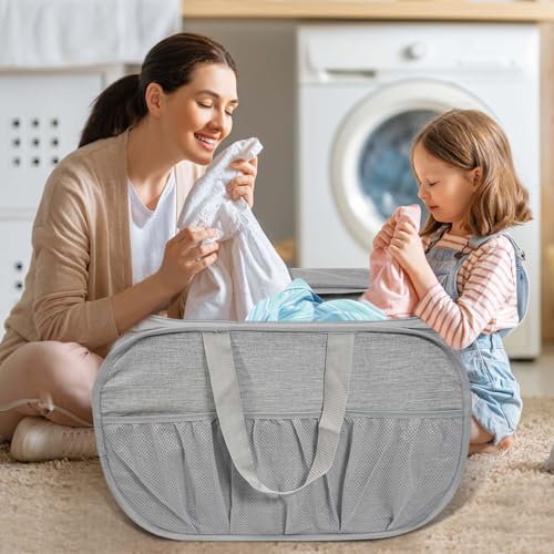 Collapsible Laundry Baskets, Tear Proof Pop Up Laundry Hamper with Lid, Dual Handles Durable Foldable Laundry Basket, Easy to Carry Laundry Hamper for Home, Laundry Room, Bedroom, Dorm, Travel Grey - style: Grey with Lid