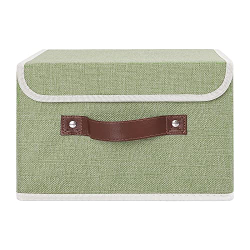 ANMINY Storage Bin with Lid Storage Boxes with PU Leather Handles PP Plastic Board Decorative Foldable Lidded Cotton Linen Fabric Home Cubes Baskets Closet Organizer Container - Green, Small Size - color: Mint Green, size: Small (Pack of 1)