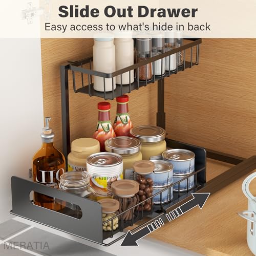 Under Sink Organizer 2 Tier, Pull Out Drawer Slides Under Sink Storage for Bathroom Kitchen,Multi-Purpose Drawer Under Cabinet Organizer for Cleaning Supplies (Black, 1 Pack) - color: Black, size: 1 Pack
