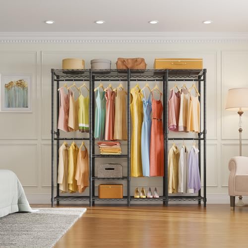 VIPEK V40 Medium Clothes Rack, 900lbs Capacity Sturdy Metal Garment Rack, Clothing Rack with 6 Shelves & 4 Hang Rods, Adjustable Open Wardrobe Closet Organizer for Bedroom/Apartment/Retail, Black - color: Black, size: V40 Medium