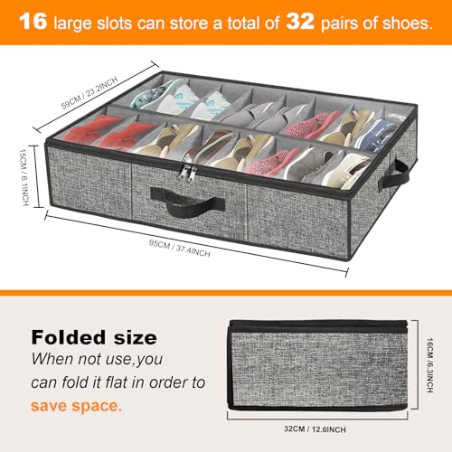 homyfort Under the Bed Shoe Storage Organizer for Closet, Extra Large Underbed Shoe Container, 2 Pack Fits 32 Pairs - color: Dark Gray with Pattern