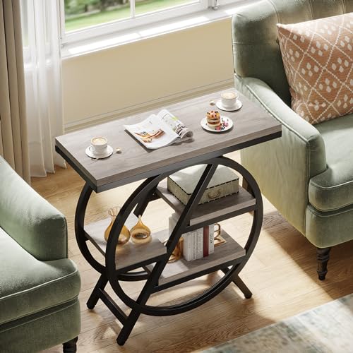 LITTLE TREE End Table, Narrow Side Table with 4-Tier Large Storage Space, Modern Bedside Table for Living Room, Home Office, Bedroom, Grey - color: Grey