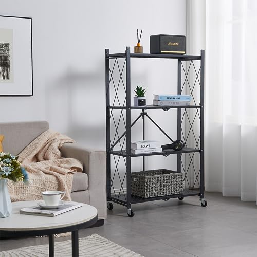 BRIAN & DANY Metal Storage Shelves - 4 Tier Shelving Unit, Folding Display Shelf Racks No Assembly for Vendors and Craft Shows, Black (2Pcs) - color: Black, size: 4-tier, 2Pcs