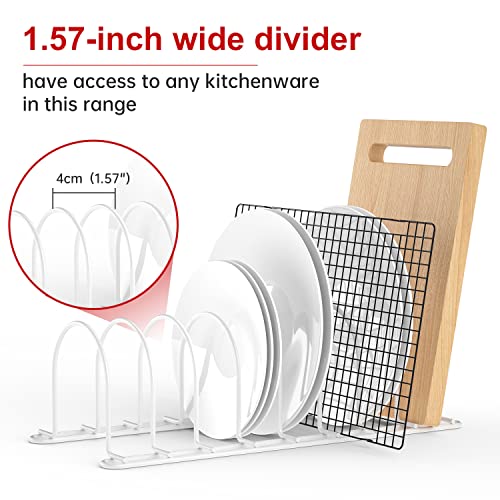 JAQ Plate Rack for Cabinet, 10.5" Vertical Dish Organizer for Plates, Pot Lids, Cutting Boards & Baking Sheets, Metal Kitchen Cabinet Organizer (1-Pack, White) - color: White /pot lids holder (6 slot)