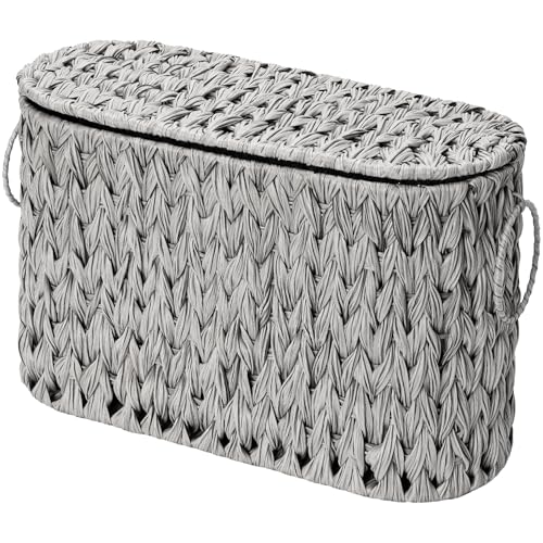 GRANNY SAYS Toilet Paper Storage Basket with Lid and Handle, Durable Toilet Paper Holder, Waterproof Bathroom Organizers and Storage, Wicker Basket for Bathroom Storage, Grey - color: Grey, size: 15¾"L x 6½" Wx 10¼"H (with Lid)