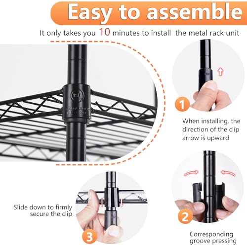 BestOffice | 5-Tier Wire Storage Shelves | 17x12x48 | Black | with Adjustable Racks | Heavy-Duty Metal Shelf, Holds Upto 750 lbs | No-Tool Assembly | Ideal for Home & Garage Shelving - color: Black, size: 17"D x 12"W x 48"H