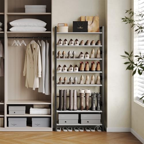 8-Tier Tall Shoe Rack, Stackable Zero-Wobble Metal Frame with Screw-Fastened Joints, 11.8" Deep Heel-Friendly Non-Woven Shelves, Space-Saving Shoe Tower for Closet Entryway Bedroom - size: 8-Tier