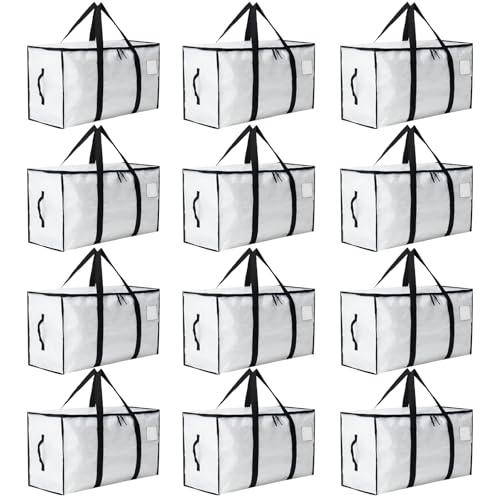Moving Bags Heavy Duty Extra Large, Moving Boxes, Moving Supplies Essentials, Blue Storage Bins with Lids, Plastic Packing Totes, Storage Bags for Clothes with Handles & Zippers(White, 12 Pack) - color: White, size: 12 Pack