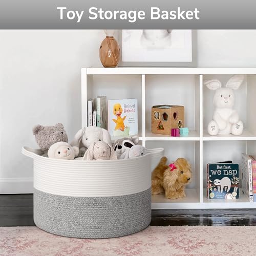Goodpick Large Storage Basket 19.7'' x 12.6'', Basket for Blankets Living Room, Toy Storage Organizer for Clothes, Toys, 65L Grey - color: Light Grey, size: 19.7x19.7x12.6 Inch (Pack of 1)