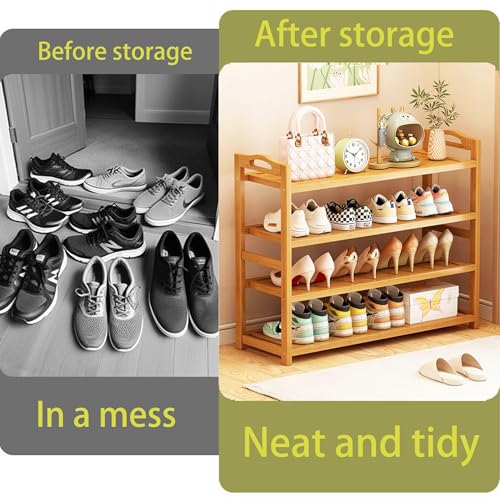 4-Tier Shoe Rack Bamboo Shoe Organizer Free Standing Shoe Storage for Entryway, Closet, Hallway, Bathroom and Living Room, Natural - size: 4 TIER