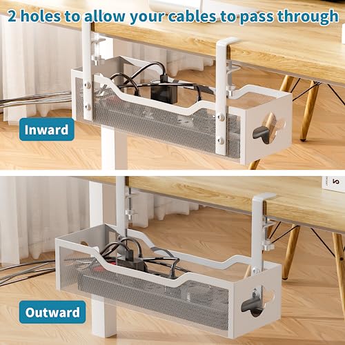 Under Desk Cable Management Tray White, Litwaro Cable Management Under Desk No Drill, Cable Organizer with Clamp for Wire Management, Cord Organizer for Office, Home No Damage to Desk - color: White, size: 15.75"