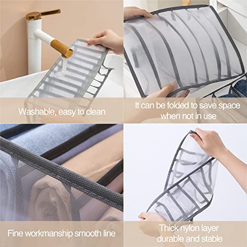 Wardrobe Clothes Organizer 7 Grids Portable Closet Organizer Mesh Separation Storage Box Foldable Closet Drawer Organizer for Underwear Socks Scarves Leggings (Grey, 2 Leggings Grid) - size: 2 Leggings Grid