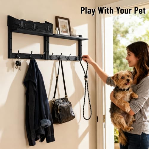 28" Coat Rack Wall Mount with Shelf, Entryway Key Holder Wall Mount Wood Wall Coat Hooks with 7 Hooks 3 Key Hanger, Wall Mounted Coat Rack Mail Holder for Living Room, Bedroom - color: Black, size: 28 inch