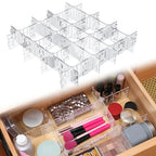 45 Pcs Adjustable Clear Drawer Dividers with Fixed Buckle DIY Plastic Drawer Organizer Box Dividers Back to School Gift for Sock Underwear Makeup Kitchen Bedroom Dresser Office Storage(Clear)