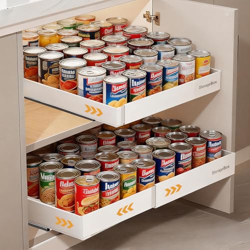 Adjustable Can Organizer for Pantry, Pull-Out Pantry Organizers and Storage, Soda Can Organizer - Great for Pantry, Kitchen Cabinet & Countertop (16.5" L x 12.2" W x 2.8" H (Adjustable Width))